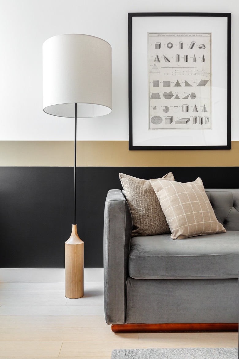 Modern living room with gray couch